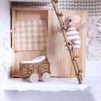 Miniature Simulation Furniture 1:12 Rattan Cradle with Little Bear, Suitable for Dollhouse Home Decor
