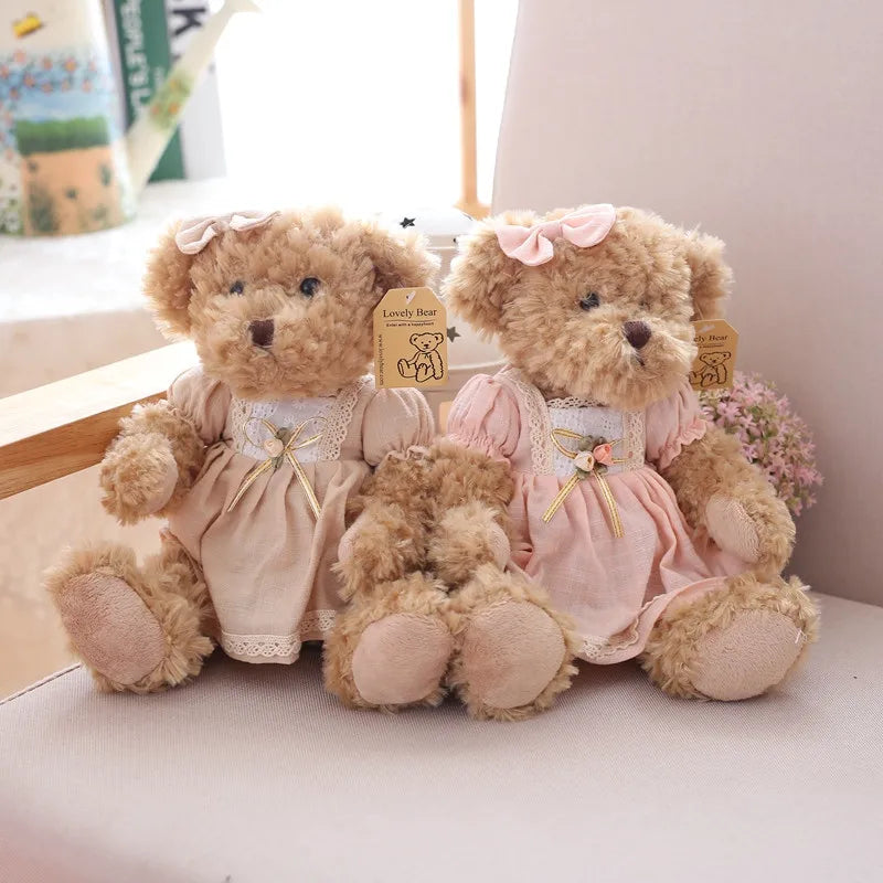 2Pcs/Pair 26Cm Lovely Couple Teddy Bear with Clothes Dolls Stuffed Animal Bear Plush Toy Kids Baby Children Girl Birthday Gift