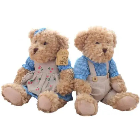 2Pcs/Pair 26Cm Lovely Couple Teddy Bear with Clothes Dolls Stuffed Animal Bear Plush Toy Kids Baby Children Girl Birthday Gift
