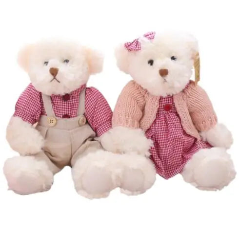 2Pcs/Pair 26Cm Lovely Couple Teddy Bear with Clothes Dolls Stuffed Animal Bear Plush Toy Kids Baby Children Girl Birthday Gift