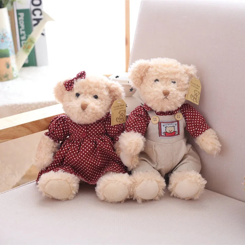 2Pcs/Pair 26Cm Lovely Couple Teddy Bear with Clothes Dolls Stuffed Animal Bear Plush Toy Kids Baby Children Girl Birthday Gift