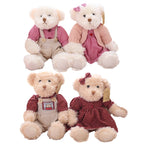 2Pcs/Pair 26Cm Lovely Couple Teddy Bear with Clothes Dolls Stuffed Animal Bear Plush Toy Kids Baby Children Girl Birthday Gift
