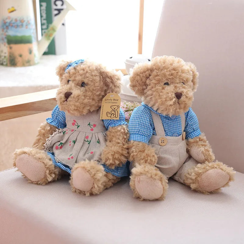 2Pcs/Pair 26Cm Lovely Couple Teddy Bear with Clothes Dolls Stuffed Animal Bear Plush Toy Kids Baby Children Girl Birthday Gift