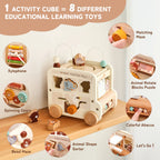 Baby Wooden Montessori Toy 0-12Months Baby Car Toy Polyhedron Busy Bus Toy Kids Early Education Hand Brain Sense Organ Toys Gift