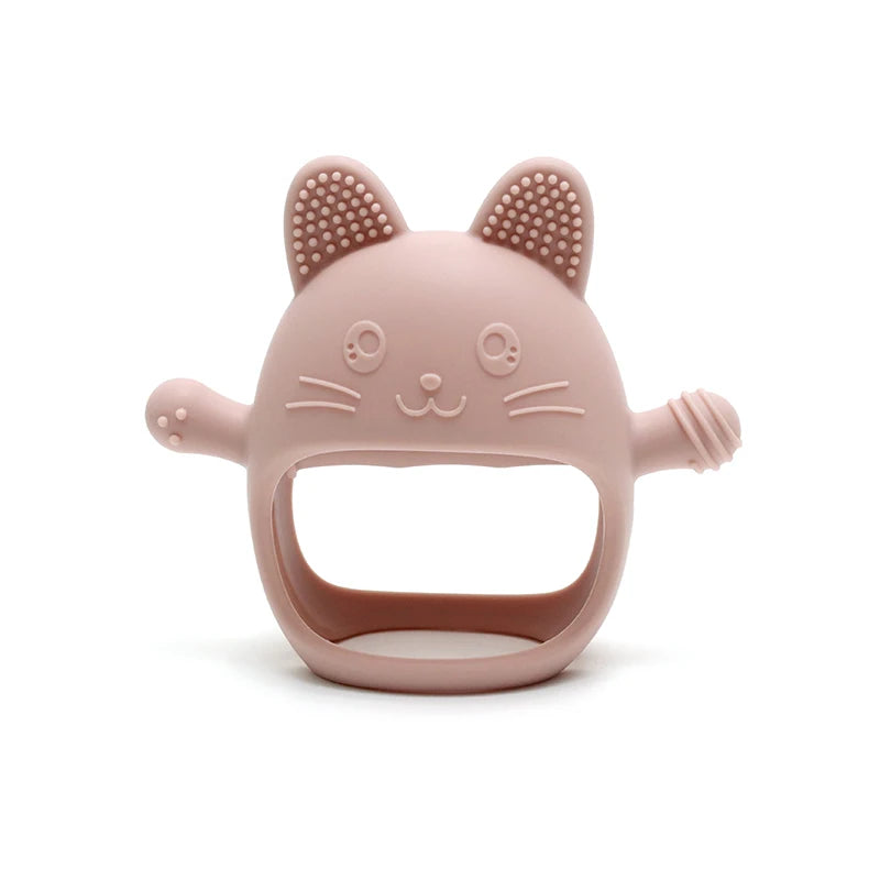 Baby Teething Mittens - Food-Grade Silicone Glove Chew Toy, Anti-Sucking Hand Guard, Cute Bunny Design