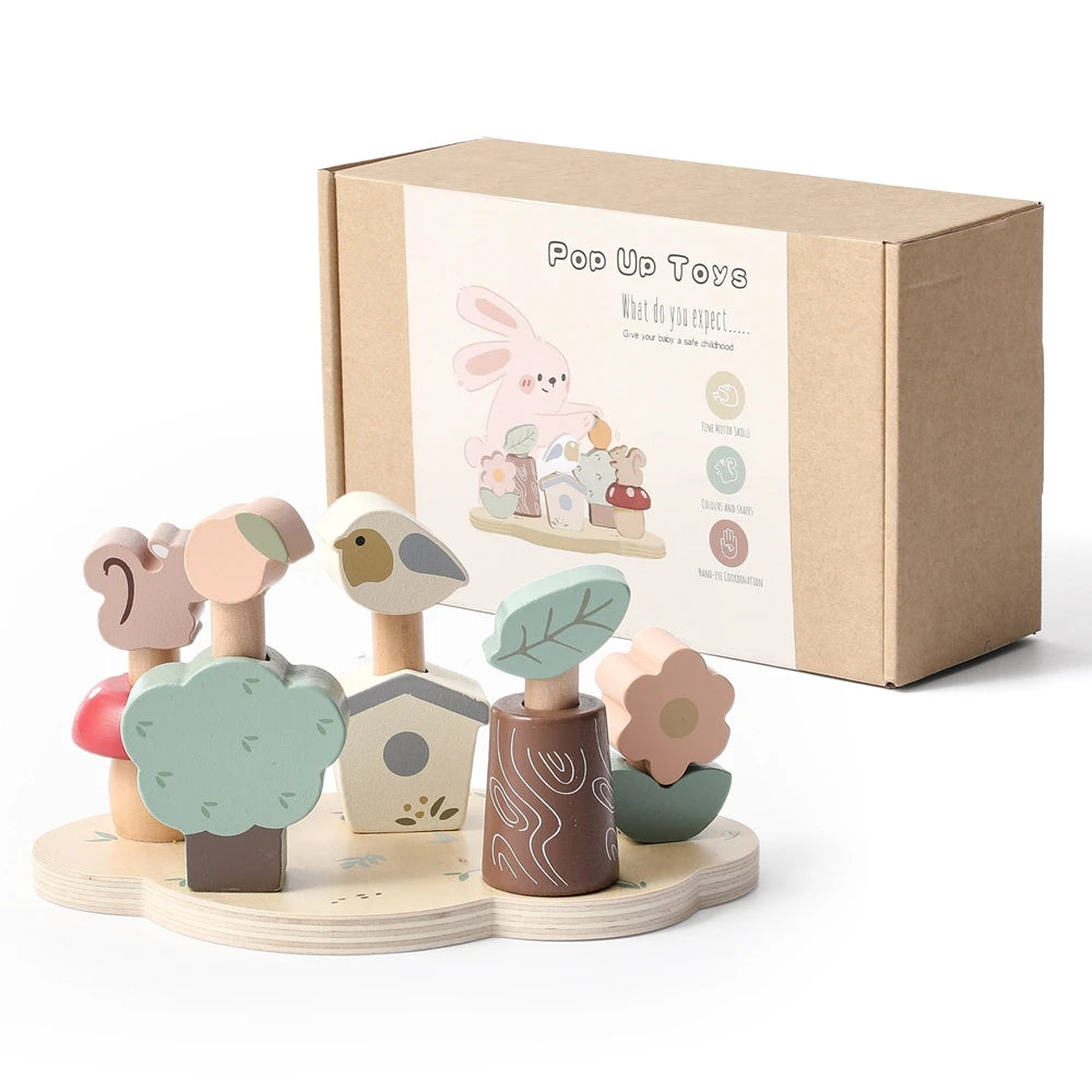 Kids Montessori Toys Color Wooden Bouncing Toys Baby Color Recognition Hand and Foot Coordination Toys Toddlers Block Game Gifts