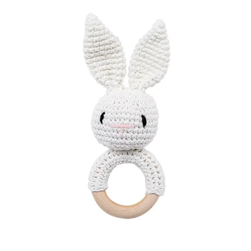 Baby Crochet Rattle Wooden Teether Toy BPA Free Wood Rodent Rabbit Rattle Baby Mobile Play Gym Newborn Educational Music Toys