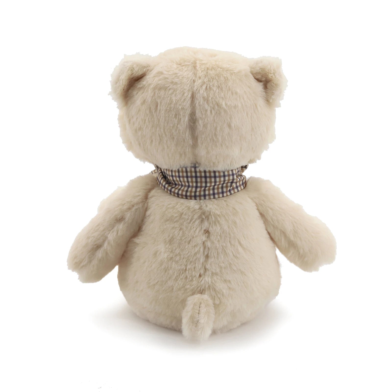 Classic Cream Teddy Bear Plush Toy with Plaid Bow Tie Soft Stuffed Animal Doll Cute Bear Plushie for Kids Birthday Gift Home