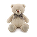 Classic Cream Teddy Bear Plush Toy with Plaid Bow Tie Soft Stuffed Animal Doll Cute Bear Plushie for Kids Birthday Gift Home