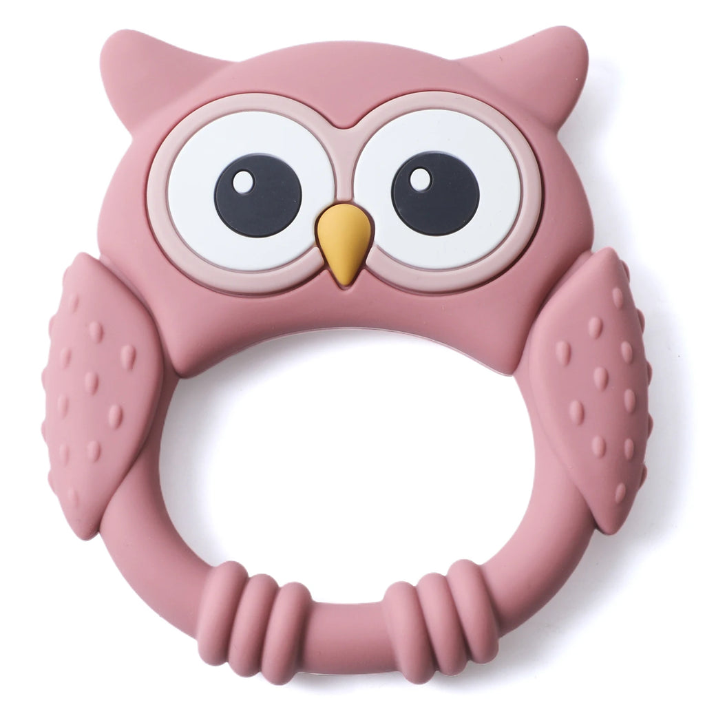 Silicone Teether,Food Grade Baby 0-12 Toys,Teething Rattle Sensory Toys for Toddlers,Cartoon Owl Silicone Soothing Teether Toys