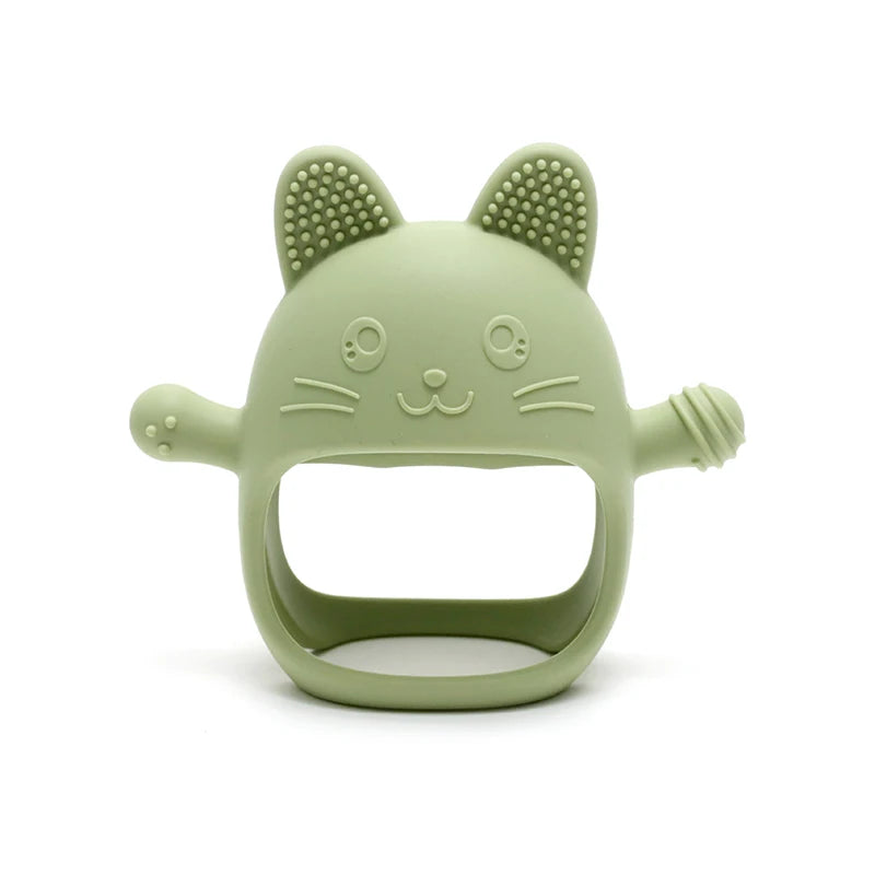 Baby Teething Mittens - Food-Grade Silicone Glove Chew Toy, Anti-Sucking Hand Guard, Cute Bunny Design
