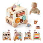 Baby Wooden Montessori Toy 0-12Months Baby Car Toy Polyhedron Busy Bus Toy Kids Early Education Hand Brain Sense Organ Toys Gift