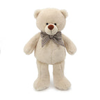 Classic Cream Teddy Bear Plush Toy with Plaid Bow Tie Soft Stuffed Animal Doll Cute Bear Plushie for Kids Birthday Gift Home