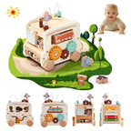 Baby Wooden Montessori Toy 0-12Months Baby Car Toy Polyhedron Busy Bus Toy Kids Early Education Hand Brain Sense Organ Toys Gift