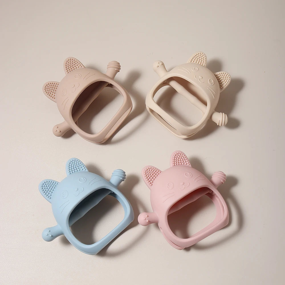 Baby Teething Mittens - Food-Grade Silicone Glove Chew Toy, Anti-Sucking Hand Guard, Cute Bunny Design