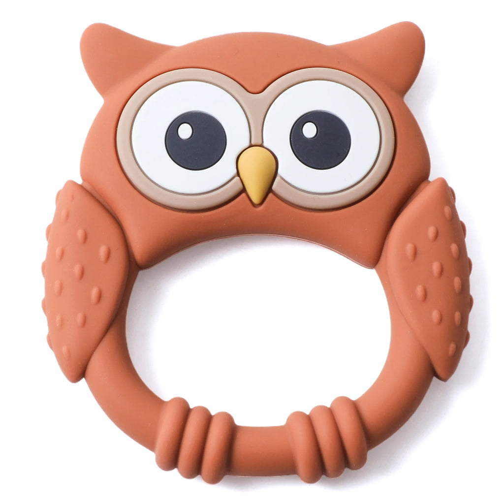 Silicone Teether,Food Grade Baby 0-12 Toys,Teething Rattle Sensory Toys for Toddlers,Cartoon Owl Silicone Soothing Teether Toys