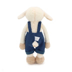 Exquisitely Crafted Fluffy Sheep Plush Toy Dressed in Adorable Navy Corduroy Overalls - Super - Soft, Perfect for Kids