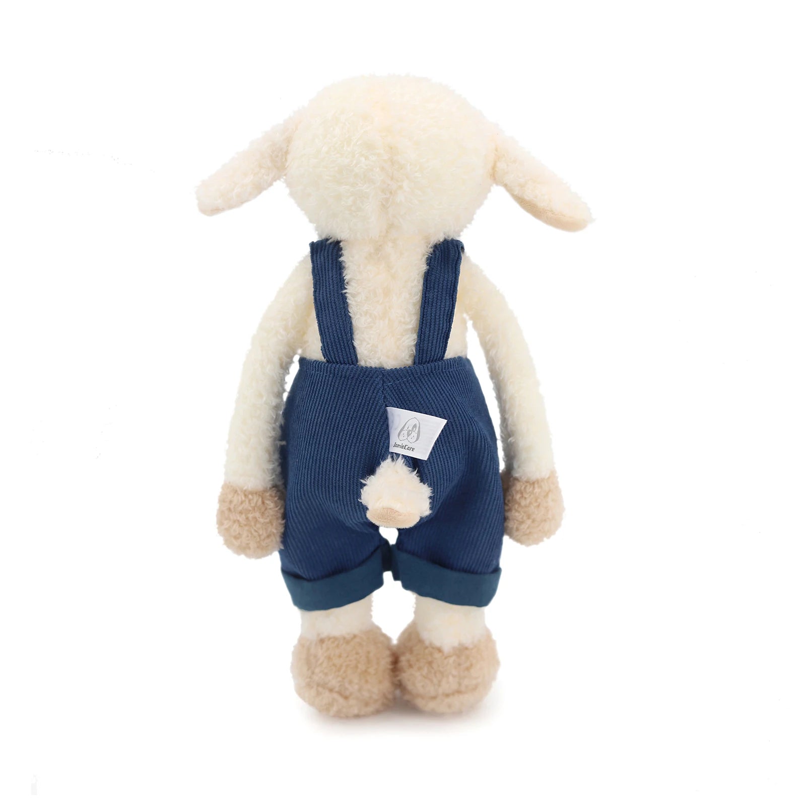 Exquisitely Crafted Fluffy Sheep Plush Toy Dressed in Adorable Navy Corduroy Overalls - Super - Soft, Perfect for Kids