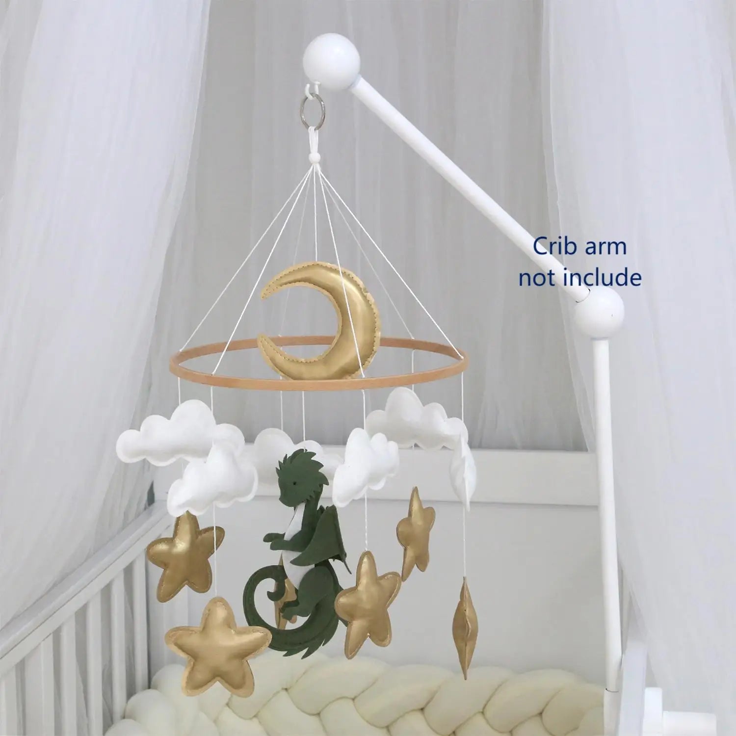 Dragon Baby Boy Mobile Fantasy Nursery Baby Mobile Golden Moon and Stars Hanging Toy Baby Shower Gift
