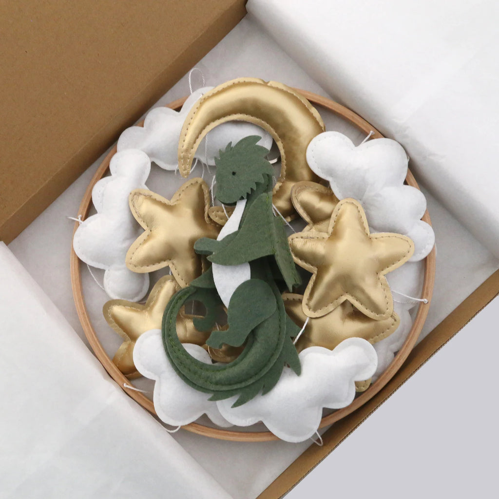 Dragon Baby Boy Mobile Fantasy Nursery Baby Mobile Golden Moon and Stars Hanging Toy Baby Shower Gift