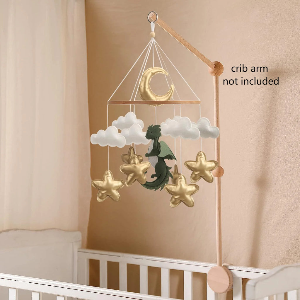Dragon Baby Boy Mobile Fantasy Nursery Baby Mobile Golden Moon and Stars Hanging Toy Baby Shower Gift