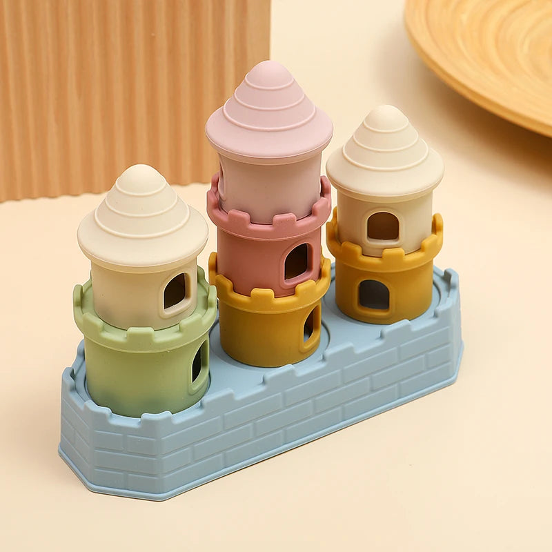 8Pcs/Set Baby Silicone Castle Stacking Toys Early Educational Montessori Building Blocks for Toddlers Kids Stackable Toy Gifts