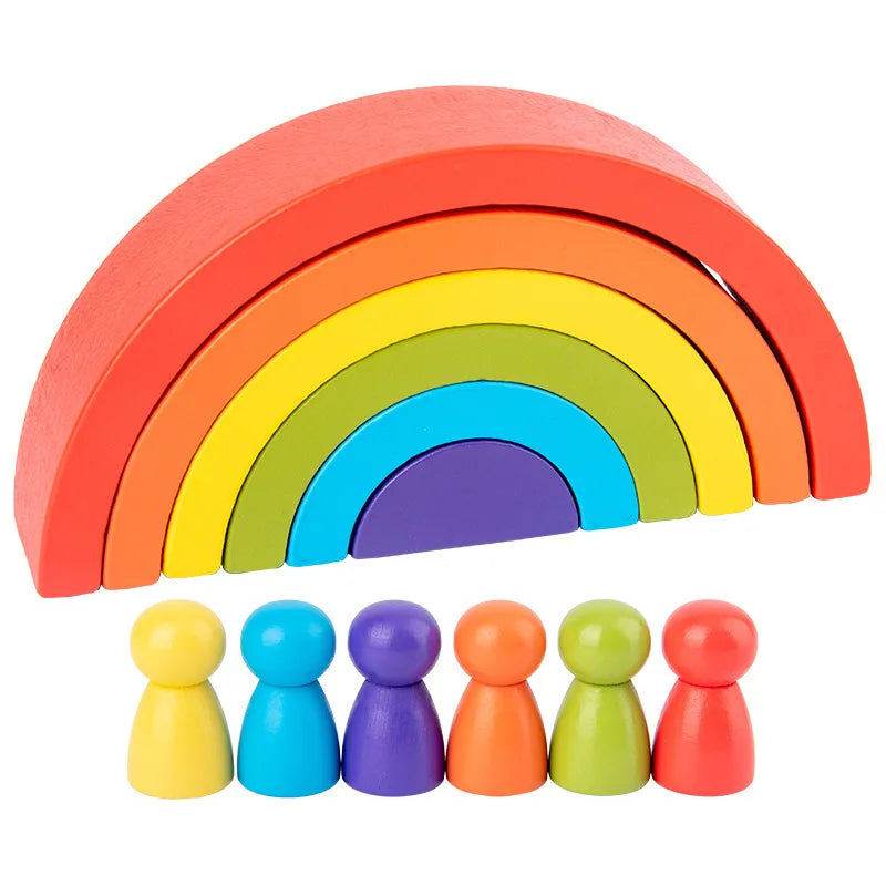 DIY Children'S Wooden Rainbow Toy Creative Wood Rainbow Stacked Balance Blocks Baby Toy Montessori Educational Toys for Children