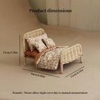 1:12 Miniature Simulated Rattan Crib with Bedding Three-Piece Set Suitable for Children'S Playhouse Decorations