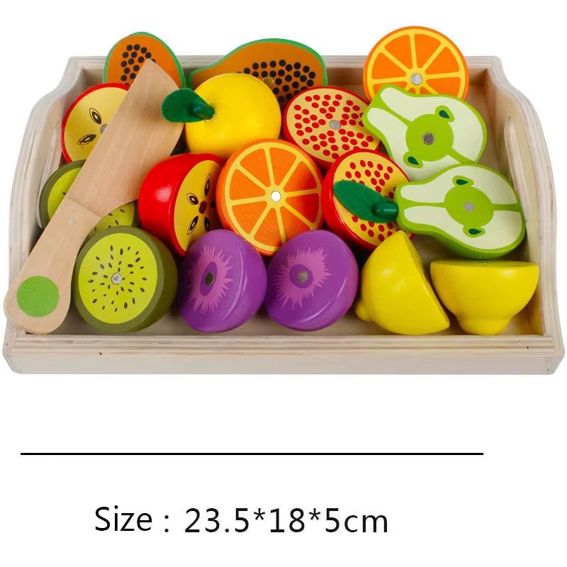 Simulation Kitchen Pretend Toy Wooden Classic Game Montessori Educational Toy for Children Kids Gift Cutting Fruit Vegetable Set