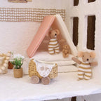 Miniature Simulation Furniture 1:12 Rattan Cradle with Little Bear, Suitable for Dollhouse Home Decor