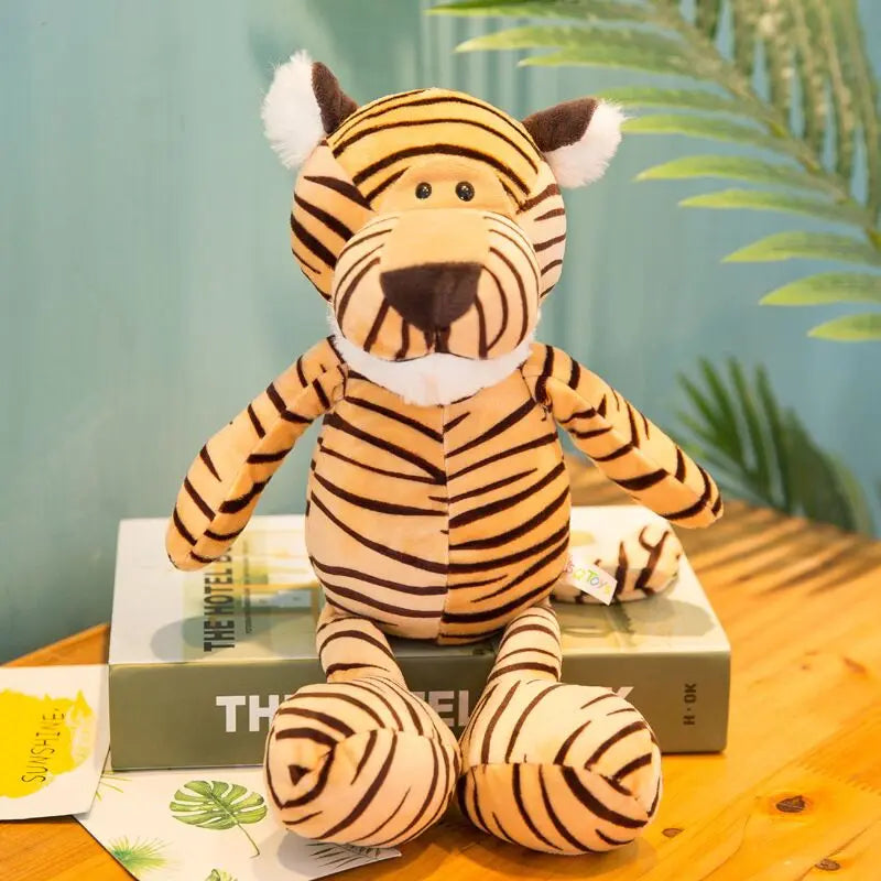 25Cm Stuffed Lifelike Lion Tiger Elephant Monkey Leopard Giraffe Raccoon Doll Simulation Forest Animals Plush Toys for Kids Gift