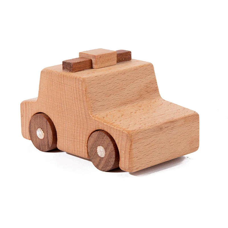 Wooden Toys Beech Wood Car Blocks Cartoon Excavator Educational Montessori Toys Children Ambulance Police Car Birthday Gift