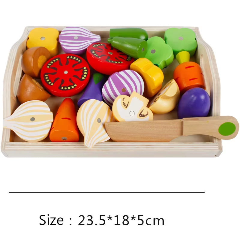 Simulation Kitchen Pretend Toy Wooden Classic Game Montessori Educational Toy for Children Kids Gift Cutting Fruit Vegetable Set