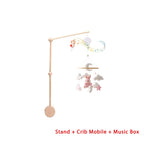 Wooden Crib Mobile Baby Bed Bell Rattle Toy Soft Felt Cartoon Bear Mobile Bracket Newborn Music Box Bed Bell Hanging Bracket Toy