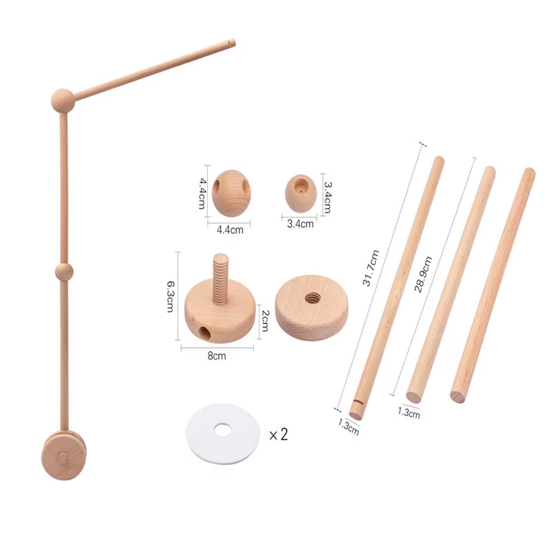 Wooden Crib Mobile Baby Bed Bell Rattle Toy Soft Felt Cartoon Bear Mobile Bracket Newborn Music Box Bed Bell Hanging Bracket Toy