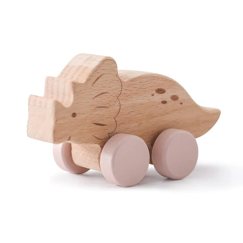 1PC Baby Wooden Toys Dinosaur Beech Wood Car Blocks Educational Montessori Toys Children Baby Teething Newborn Walnut Wooden Car