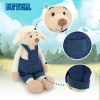 Exquisitely Crafted Fluffy Sheep Plush Toy Dressed in Adorable Navy Corduroy Overalls - Super - Soft, Perfect for Kids