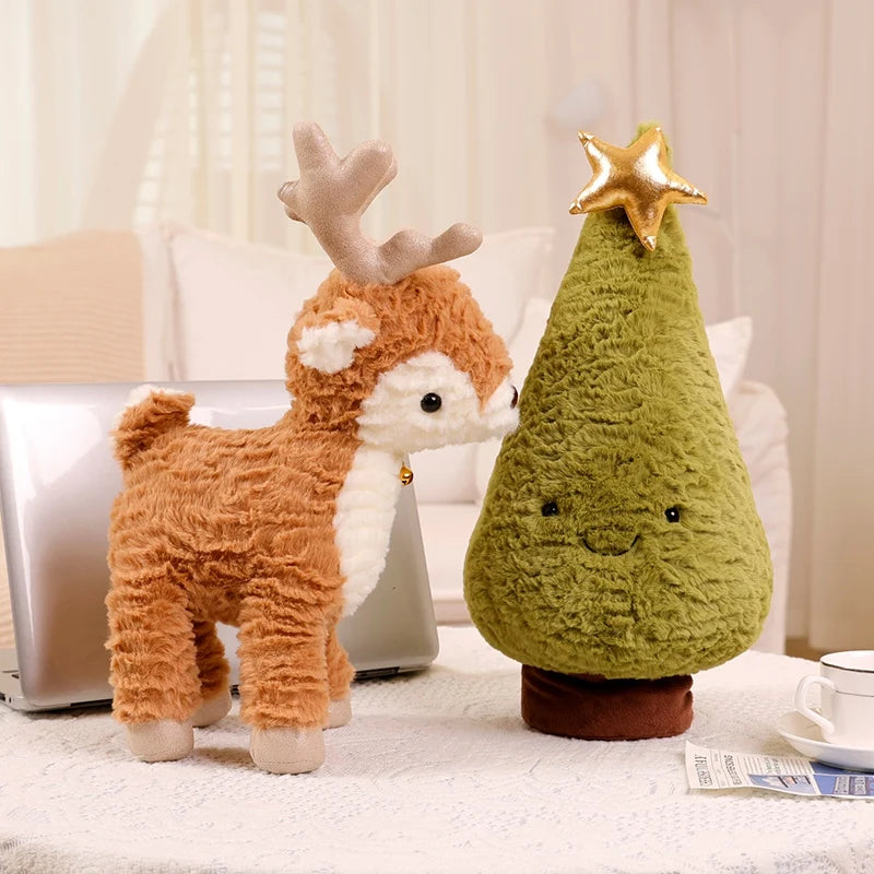 New Kawaii Christmas Tree & Elk Plush Dolls Stuffed Soft Plant Toys Sika Deer for Kids Family Xmas Decoration Gift
