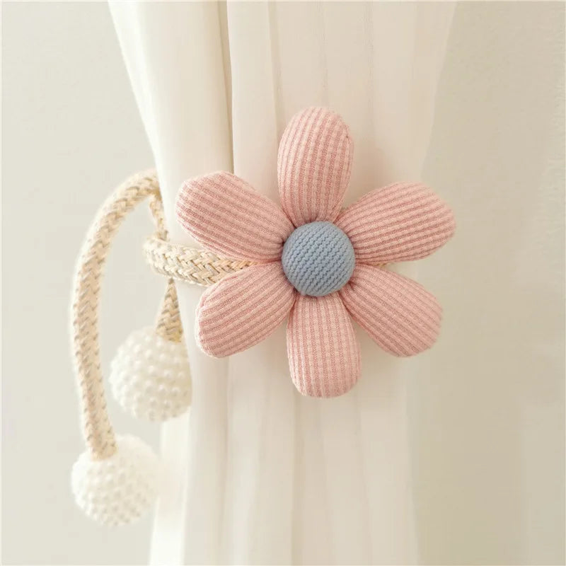 2Pcs Nordic Ins Style Three-Dimensional Flower Pearl Buckle Curtain Tiebacks Children'S Room Decoration Mosquito Net Tie Rope Binding Rope