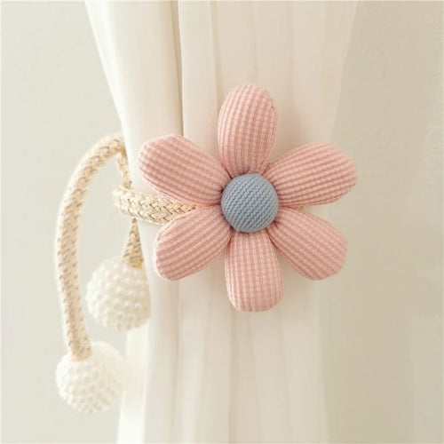 2Pcs Nordic Ins Style Three-Dimensional Flower Pearl Buckle Curtain Tiebacks Children'S Room Decoration Mosquito Net Tie Rope Binding Rope