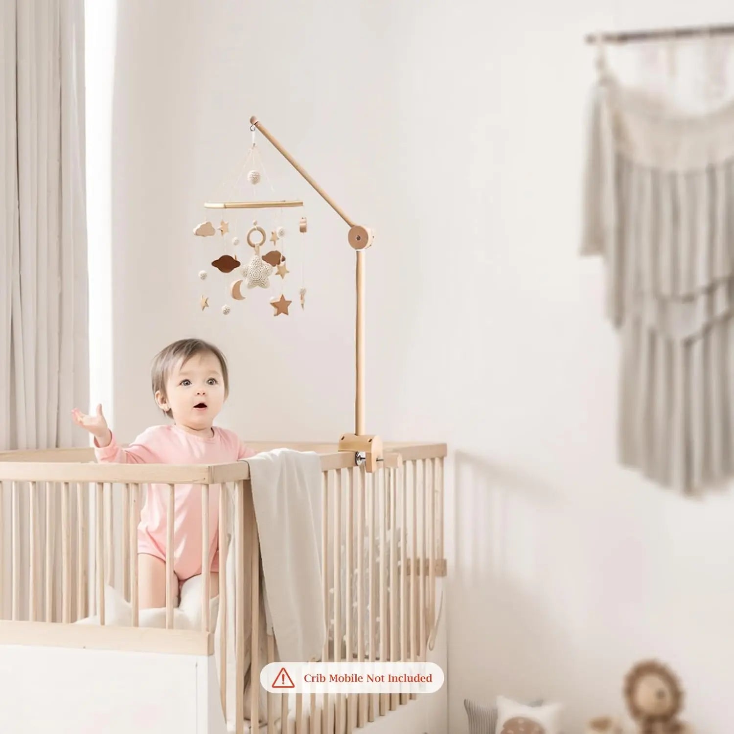 Baby Crib Mobile Arm Wooden Mobile Arm with Height Adjustable Mobile Hanger for Crib