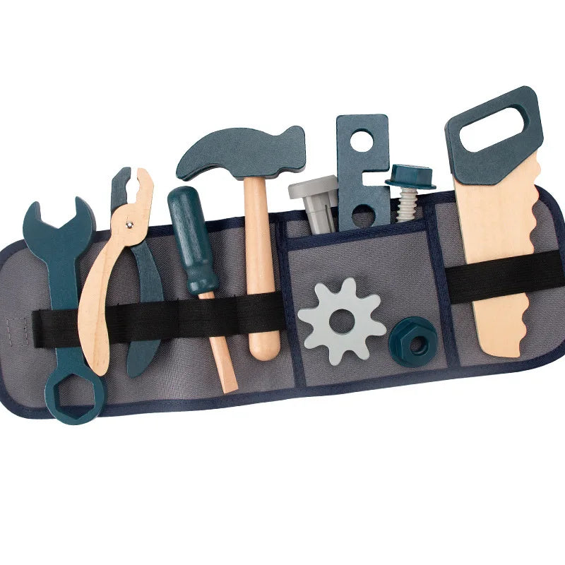 Kids Pretend Play Toy Tool Role Playing Educational Toys 3-6 Year Old Boys Wooden Simulation Children'S Repairman Waist Bag Set