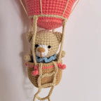 Handmade Crochet Bear in Hot Air Balloon - Hanging Nursery Decor, Cute Plush Animal Wall Hanging for Kids Room, Baby Mobile Deco