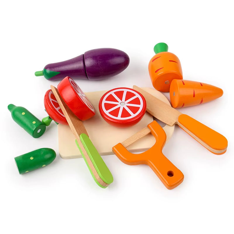 Simulation Kitchen Pretend Toy Wooden Classic Game Montessori Educational Toy for Children Kids Gift Cutting Fruit Vegetable Set