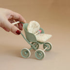 1:12 Miniature Simulation Furniture Baby Stroller in Lotus Pink and Light Green, Suitable for Dollhouse Home Decor