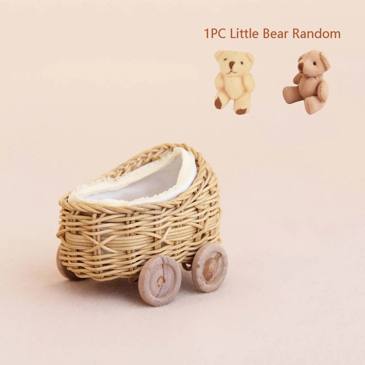 Miniature Simulation Furniture 1:12 Rattan Cradle with Little Bear, Suitable for Dollhouse Home Decor