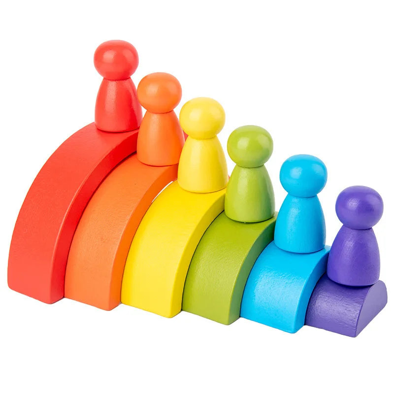 DIY Children'S Wooden Rainbow Toy Creative Wood Rainbow Stacked Balance Blocks Baby Toy Montessori Educational Toys for Children