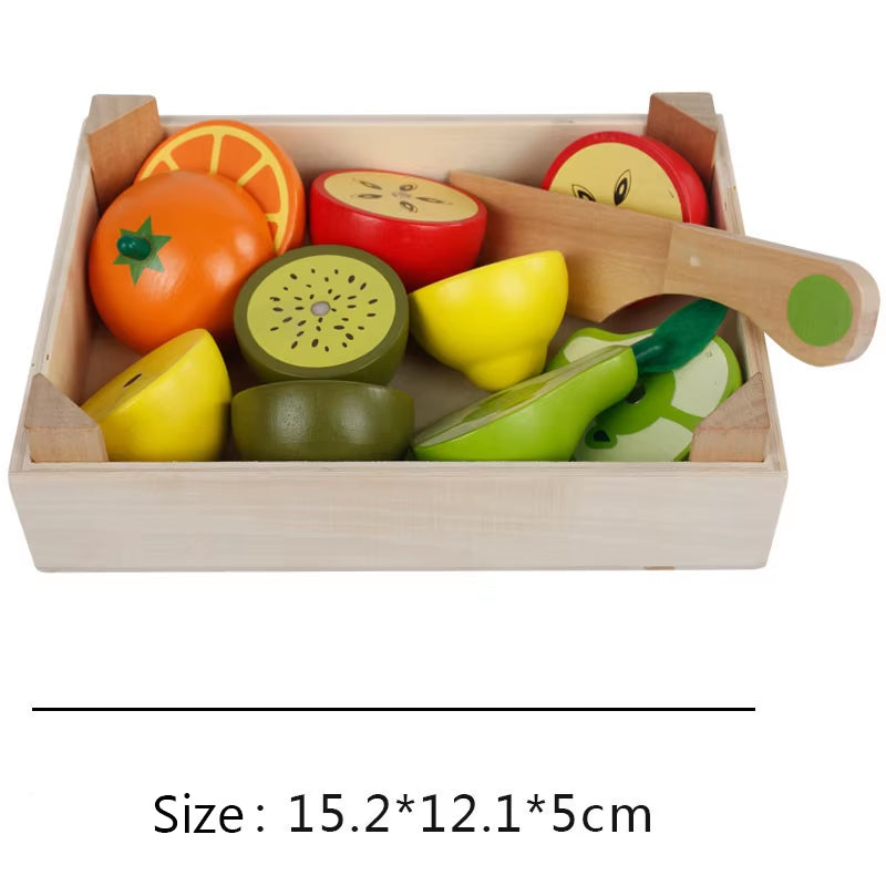 Simulation Kitchen Pretend Toy Wooden Classic Game Montessori Educational Toy for Children Kids Gift Cutting Fruit Vegetable Set