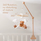 Wooden Crib Mobile Baby Bed Bell Rattle Toy Soft Felt Cartoon Bear Mobile Bracket Newborn Music Box Bed Bell Hanging Bracket Toy